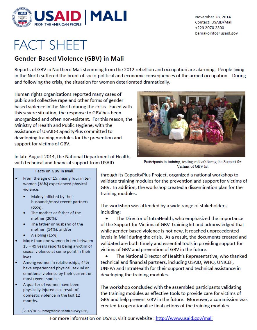 Gender-Based Violence (GBV) in Mali Factsheet