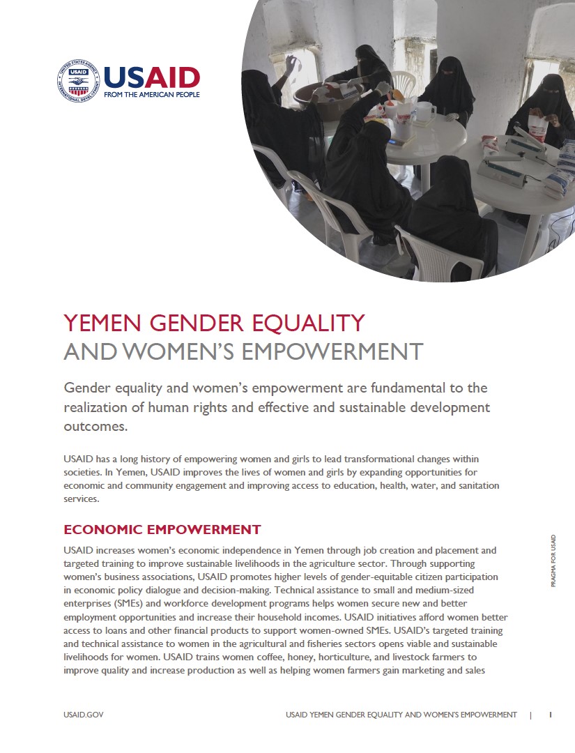 USAID Yemen Gender Equality and Women's Empowerment Fact Sheet October 2020