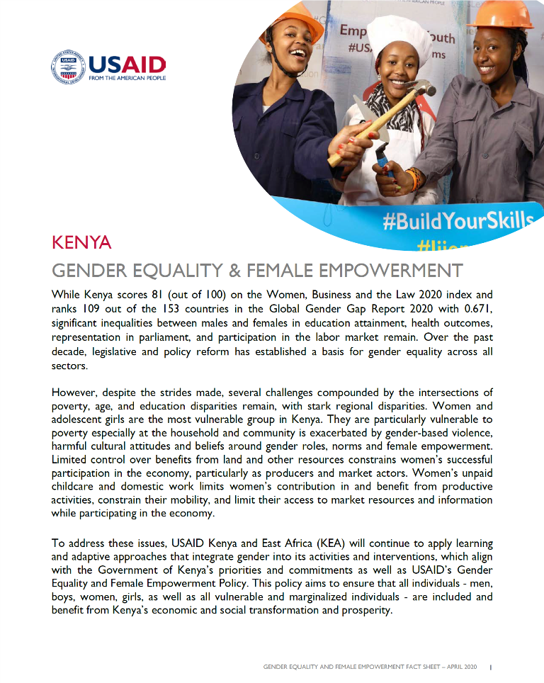 Gender and Equality fact sheet for Kenya