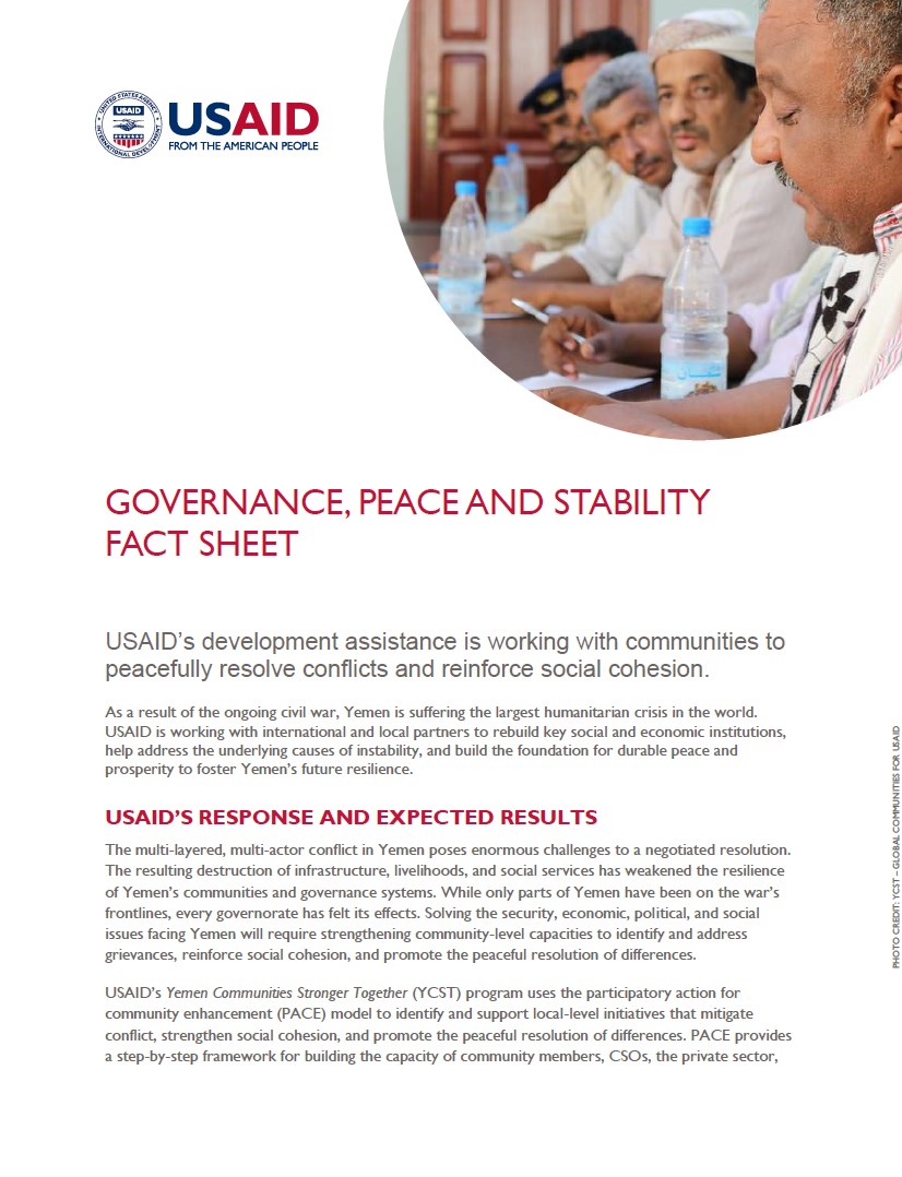 USAID Yemen Governance, Peace and Stability Fact Sheet March 2020