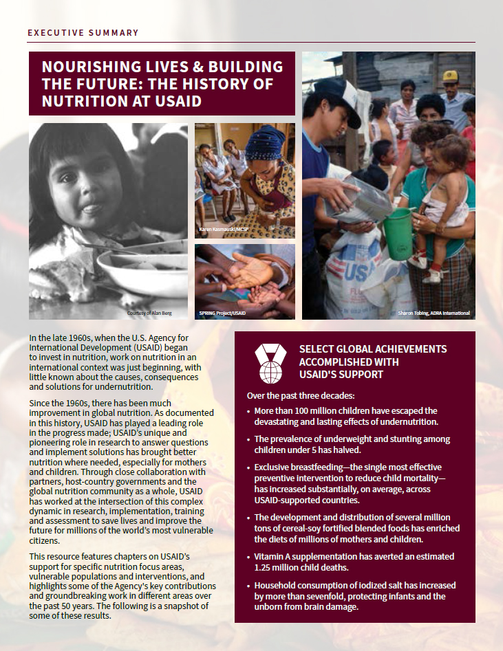 Nourishing Lives & Building The Future: The History Of Nutrition At USAID - Executive Summary