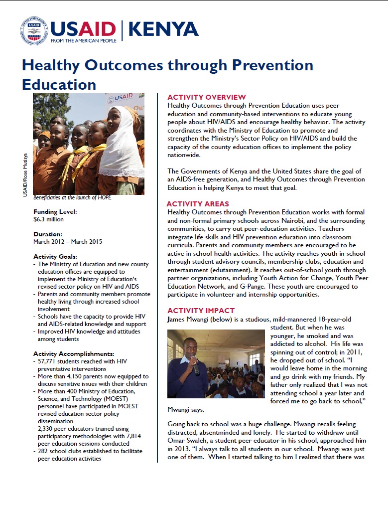 Healthy Outcomes through Prevention Education Fact Sheet_August 2014