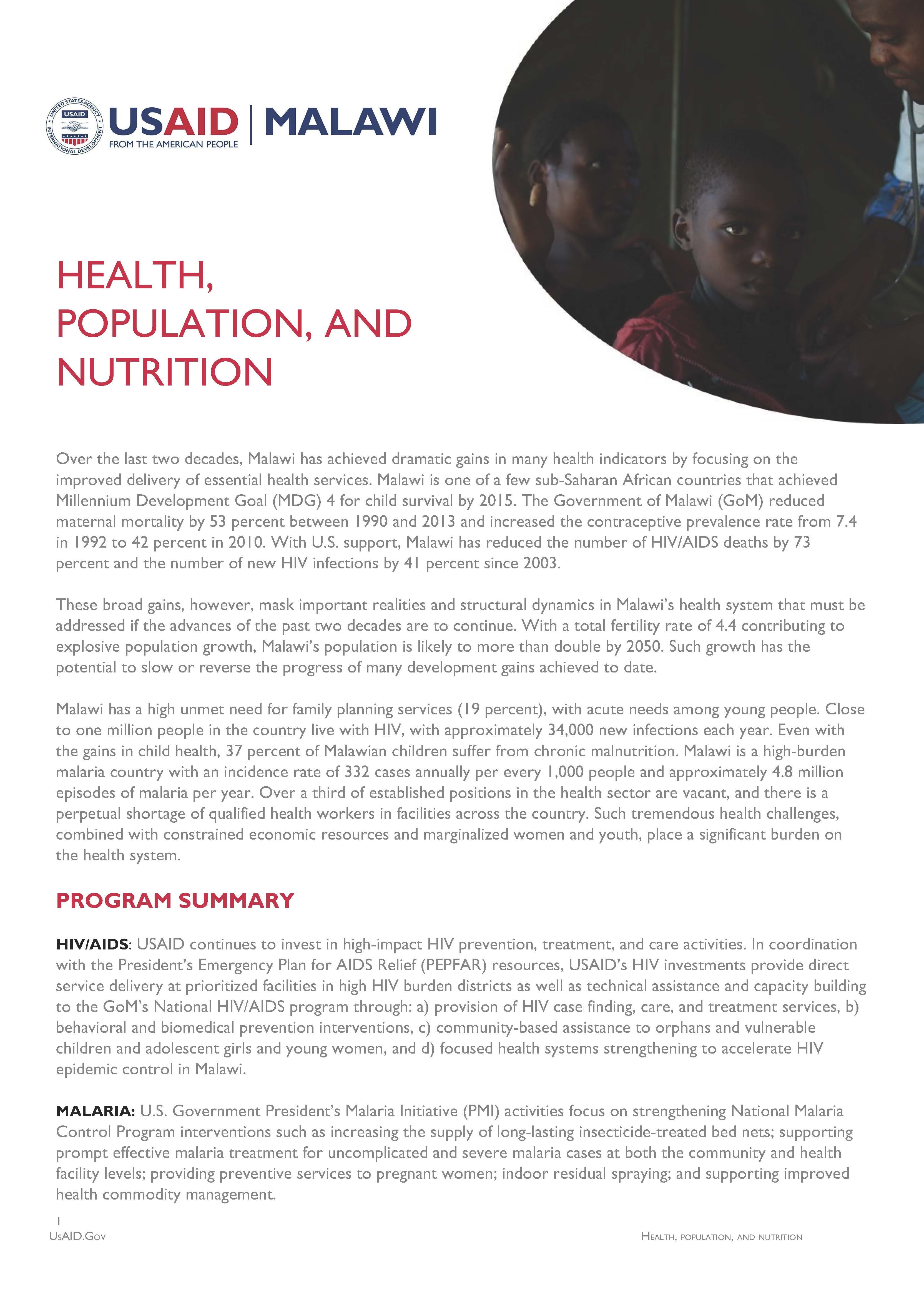 Health, Population and Nutrition Fact Sheet