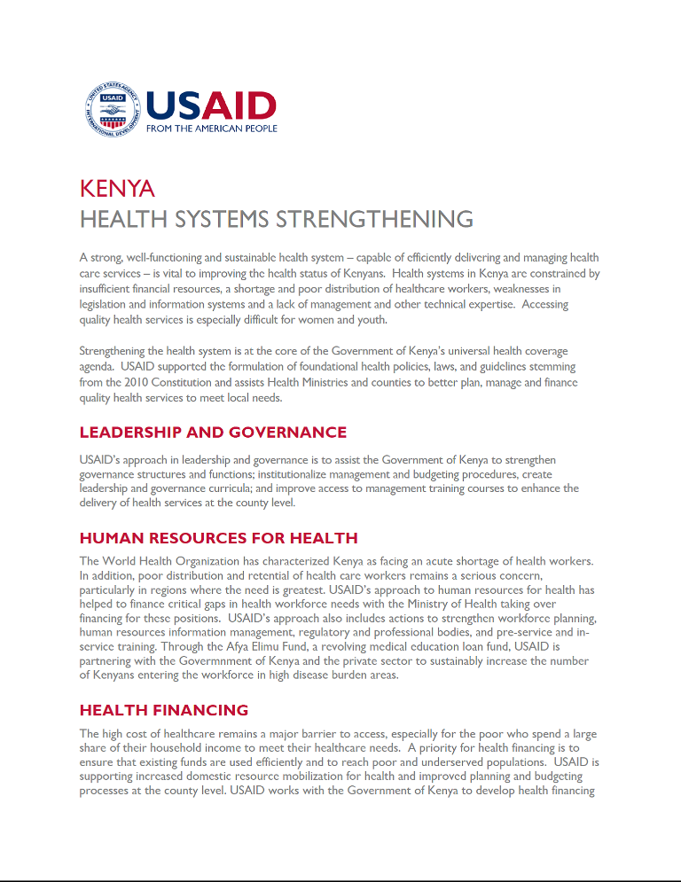 Health systems strengthening fact sheet 2019