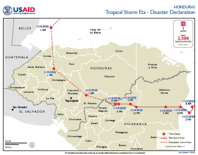 Honduras Tropical Storm Eta Disaster Declaration Map - 11-04-2020