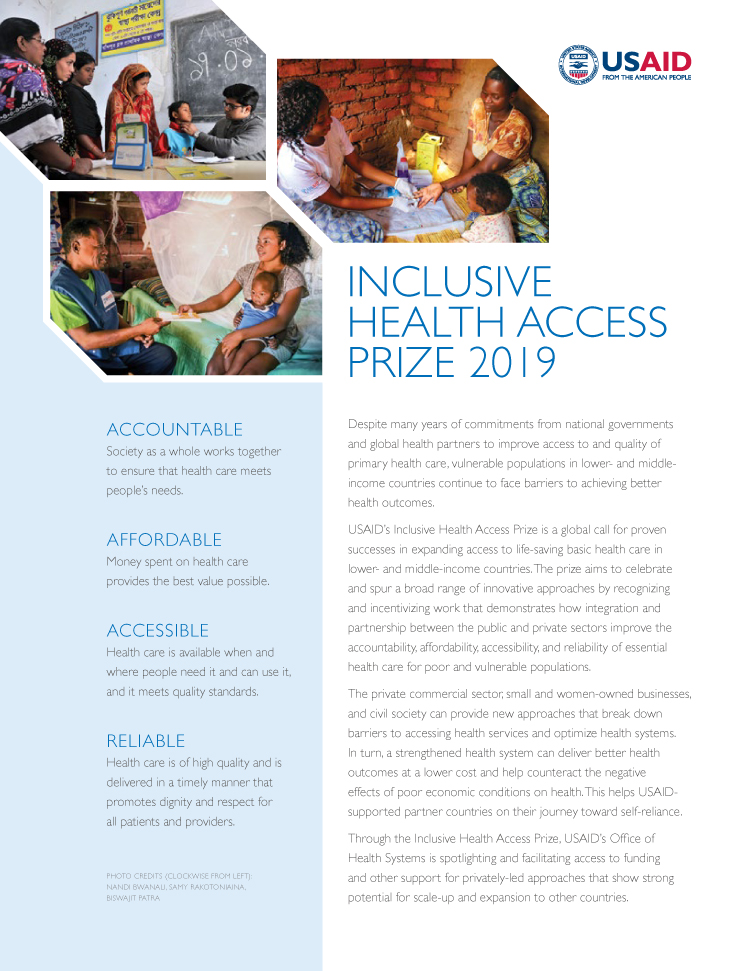Inclusive Health Access Prize 2019 Fact Sheet cover
