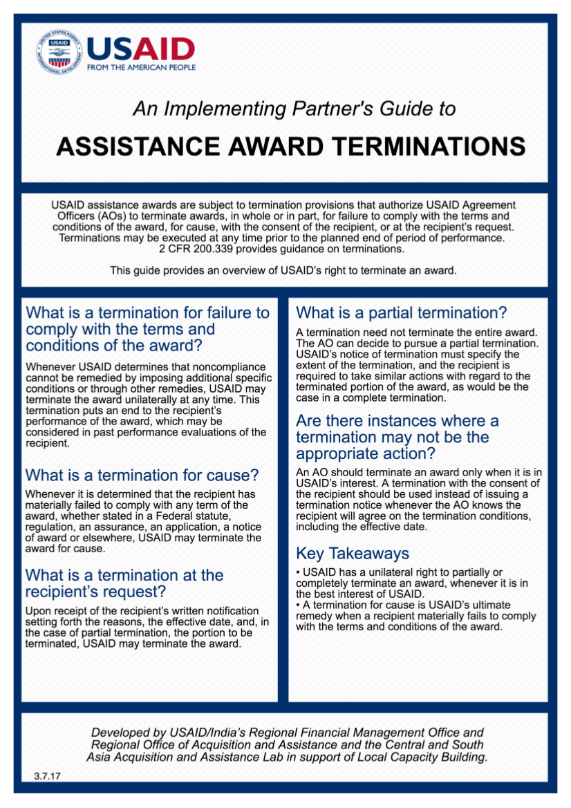 An Implementing Partner’s Guide to Assistance Award Terminations