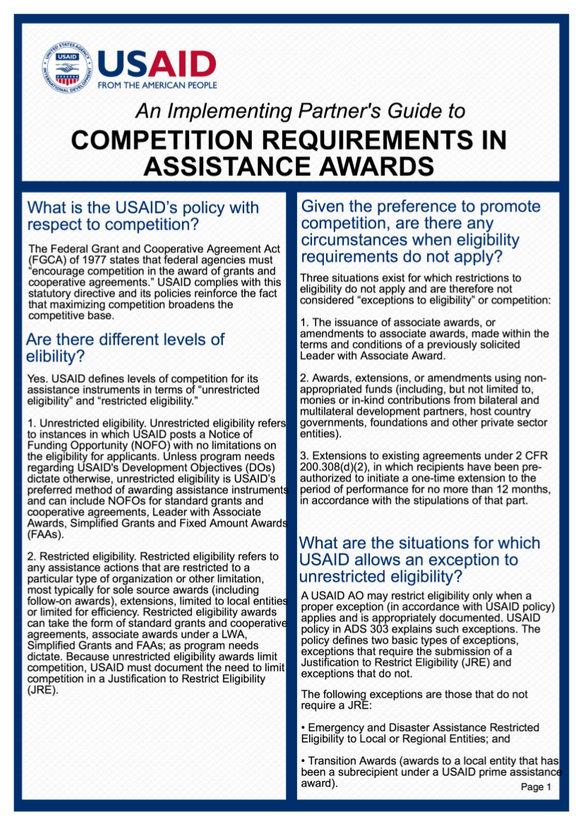 An Implementing Partner’s Guide to Competition Requirements in Assistance Awards