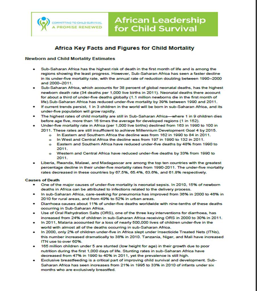 Key Facts and Figures Child Survival