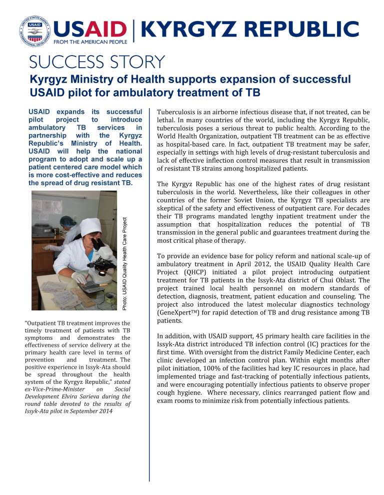Kyrgyz Ministry of Health supports expansion of successful USAID pilot for ambulatory treatment of TB