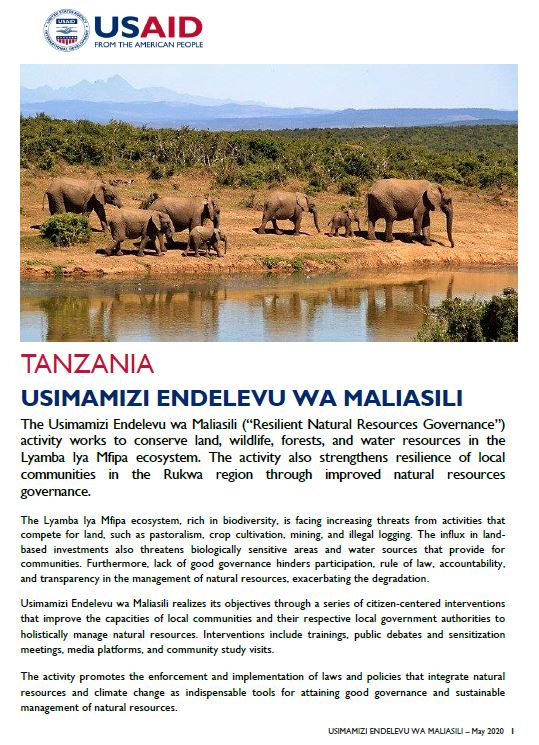 Usimamizi Endelevu wa Maliasili (“Resilient Natural Resources Governance”) - Fact Sheet