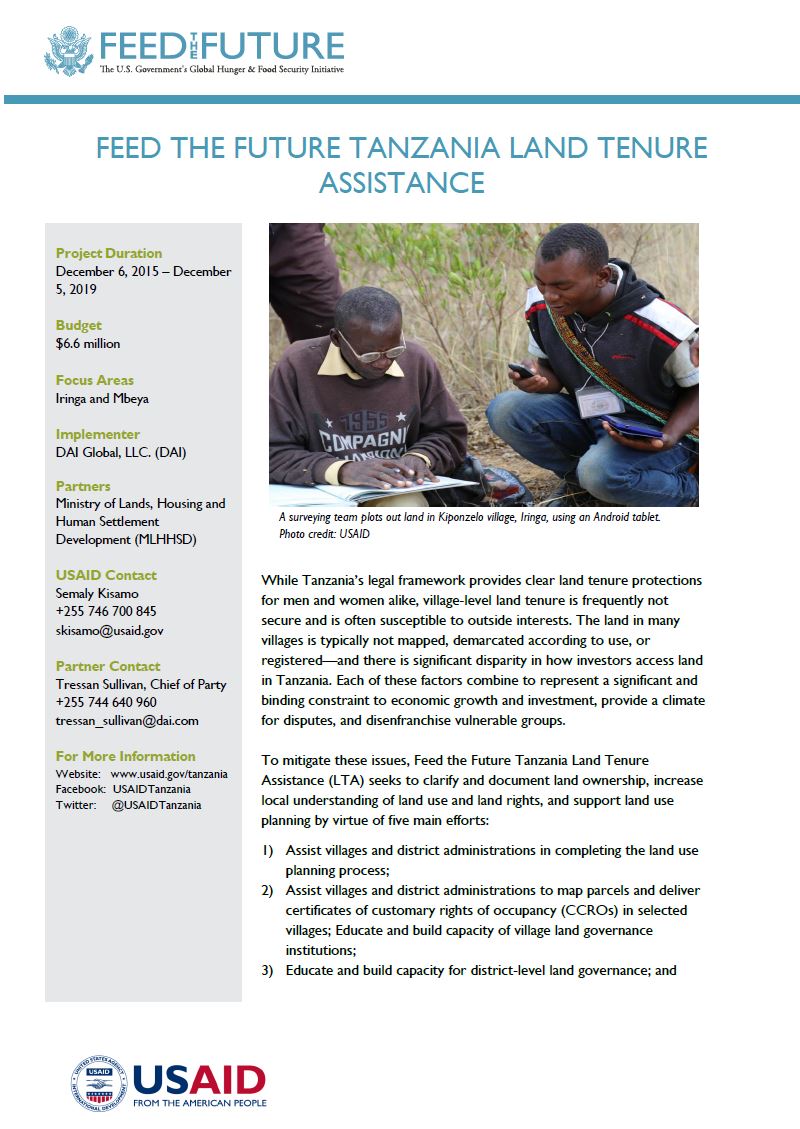 Feed the Future Tanzania Land Tenure Assistance - Fact Sheet