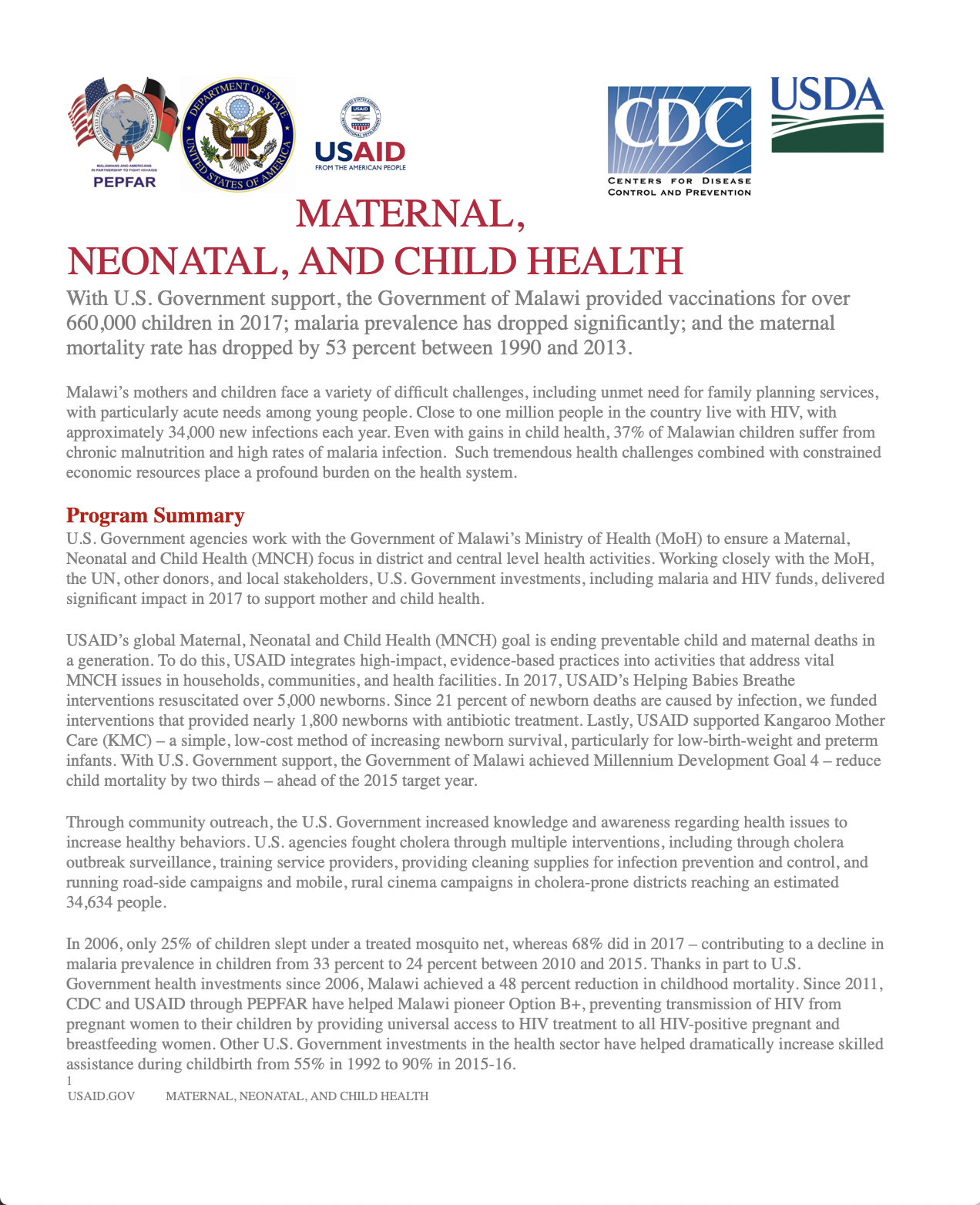 Maternal, Neonatal, and Child Health Fact Sheet