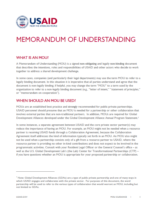 Memorandum of Understanding Guidance