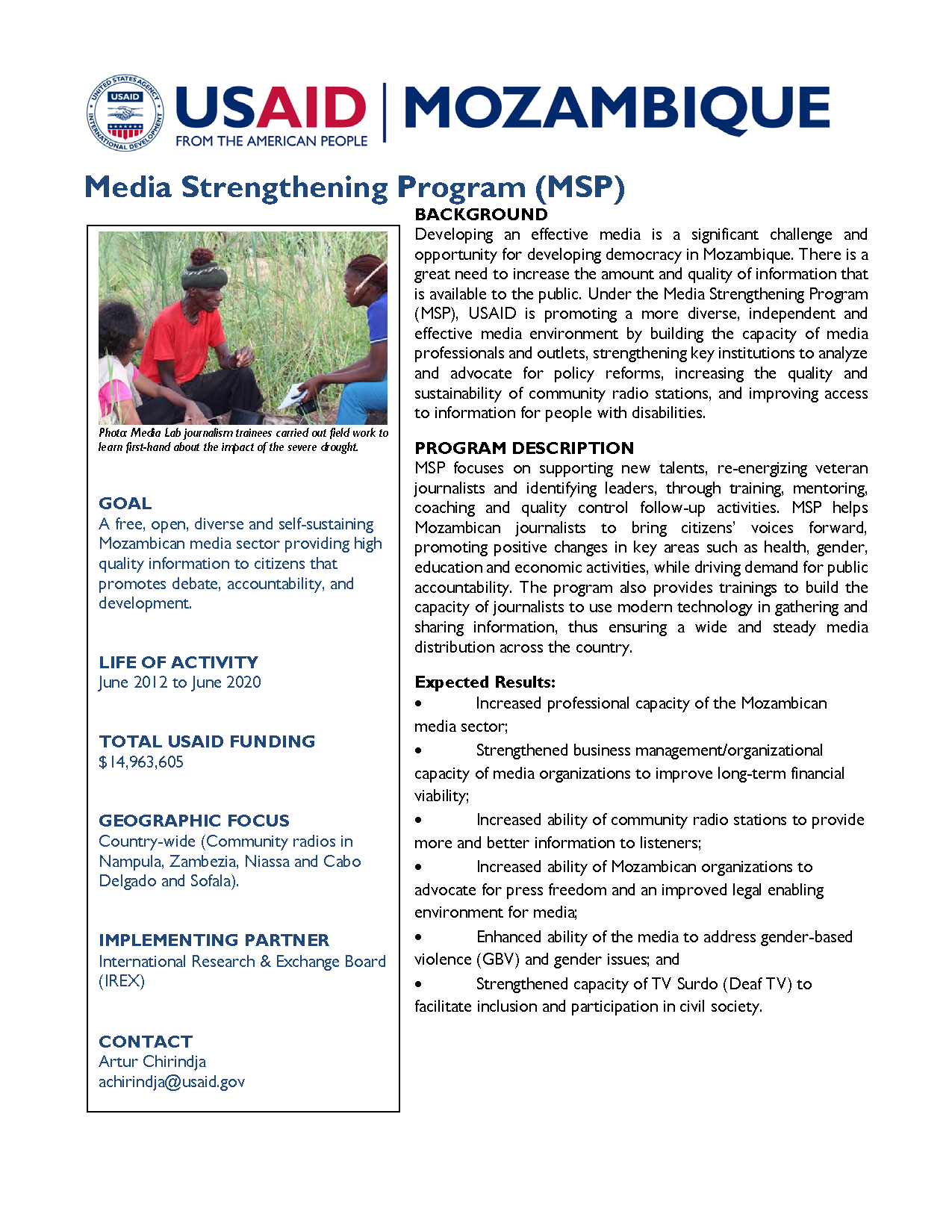 Media Strengthening Program (MSP) Fact Sheet