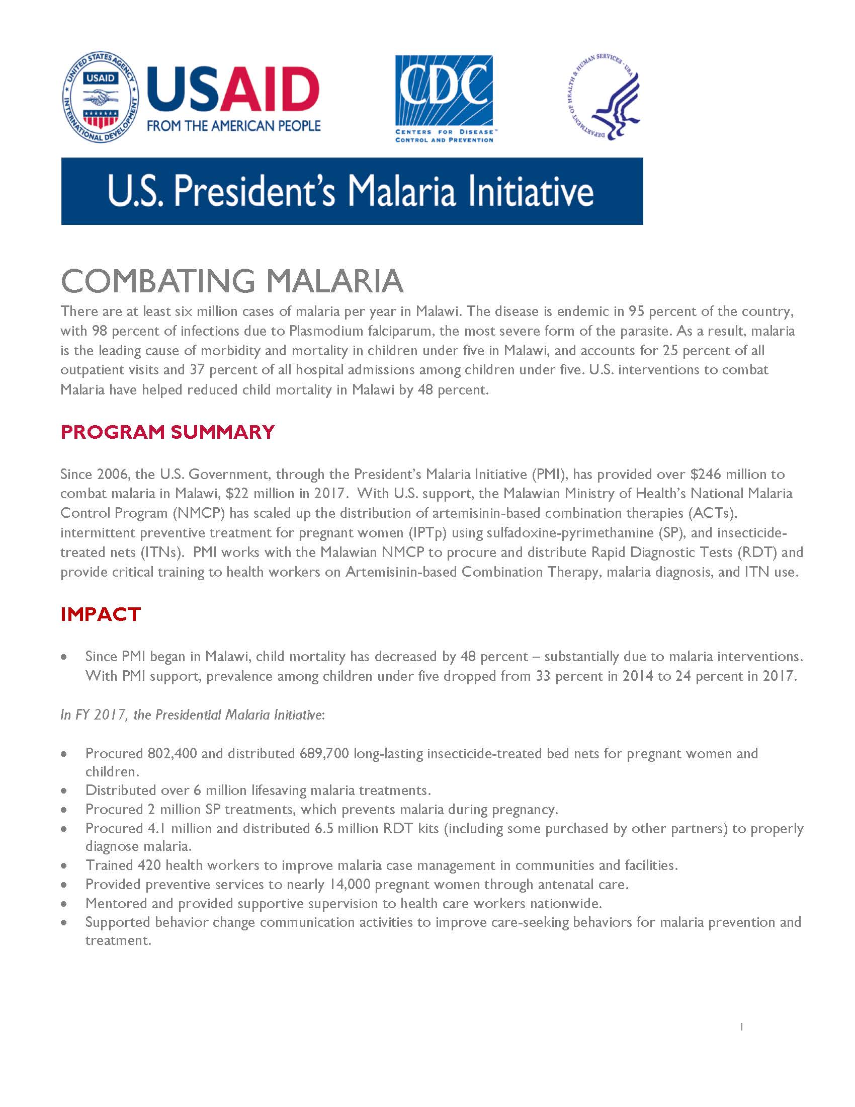 Malaria Malawi Fact Sheet