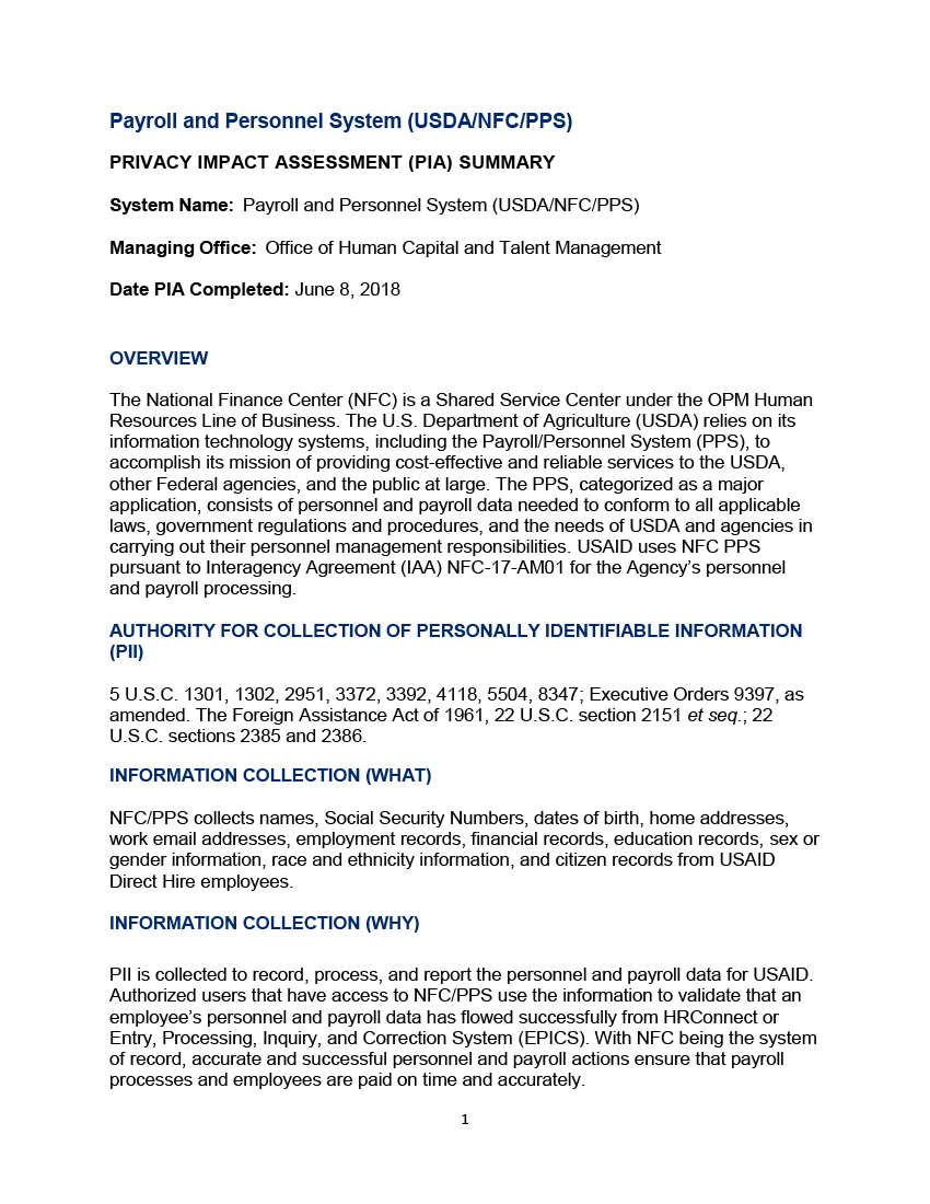 Payroll and Personnel System (USDA/NFC/PPS)