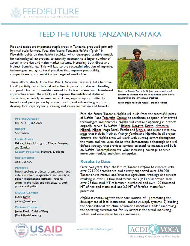 Feed the Future Tanzania Nafaka Fact Sheet