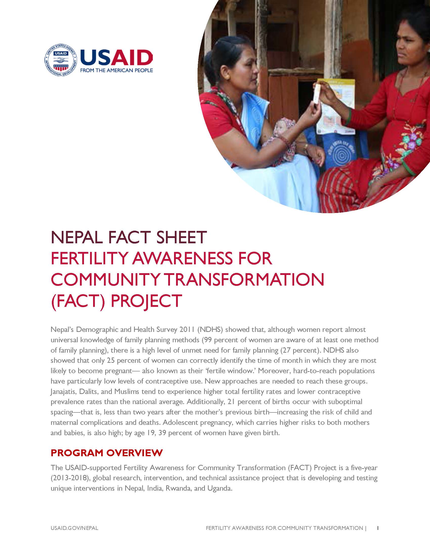 FACTSHEET:  FERTILITY AWARENESS FOR COMMUNITY TRANSFORMATION (FACT) PROJECT