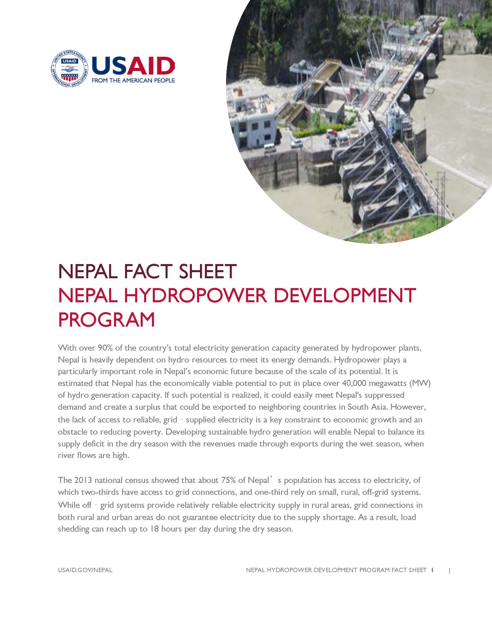 FACTSHEET: NEPAL HYDROPOWER DEVELOPMENT PROGRAM