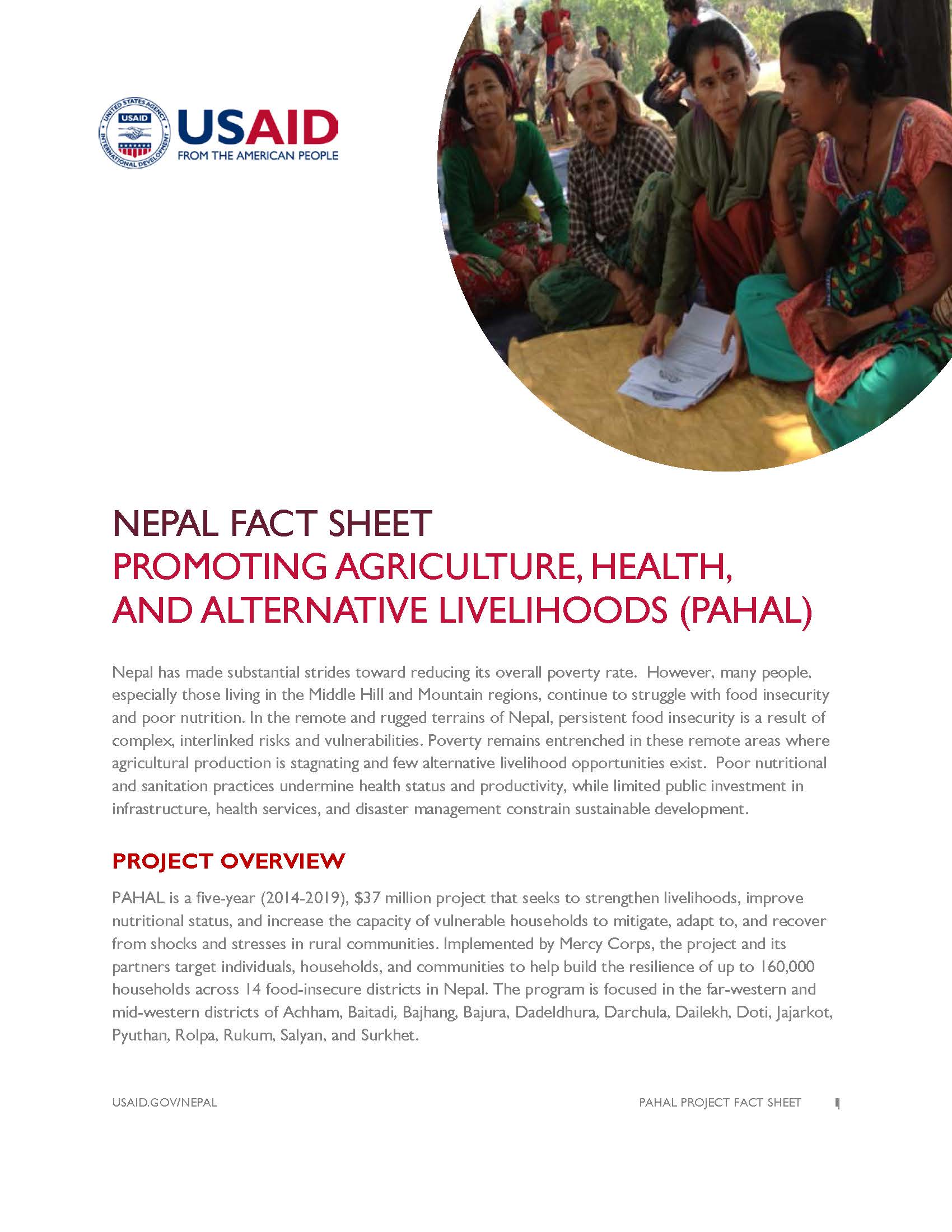 FACTSHEET: PROMOTING AGRICULTURE, HEALTH, AND ALTERNATIVE LIVELIHOODS (PAHAL) 