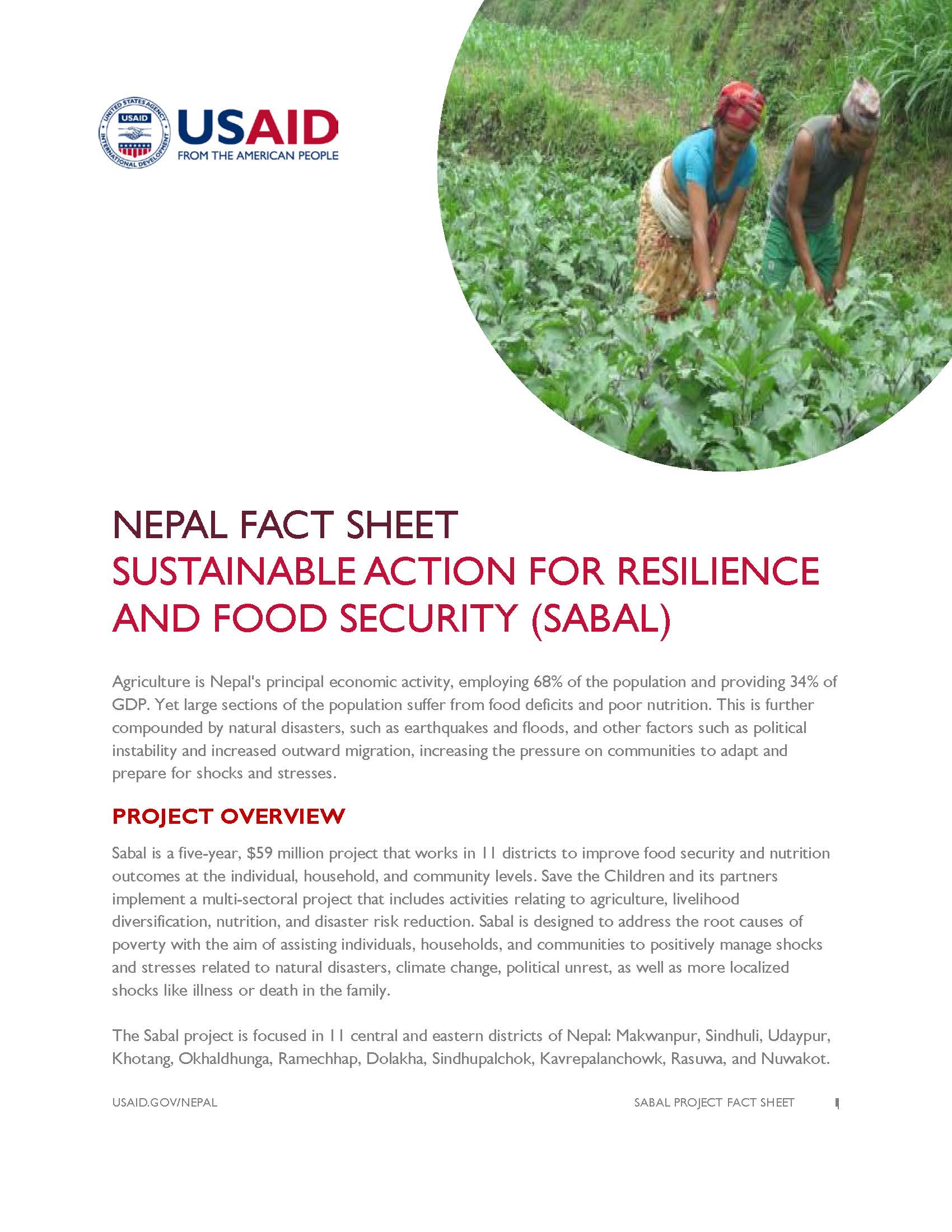 FACT SHEET: Sustainable Action for Resilience and Food Security (SABAL)