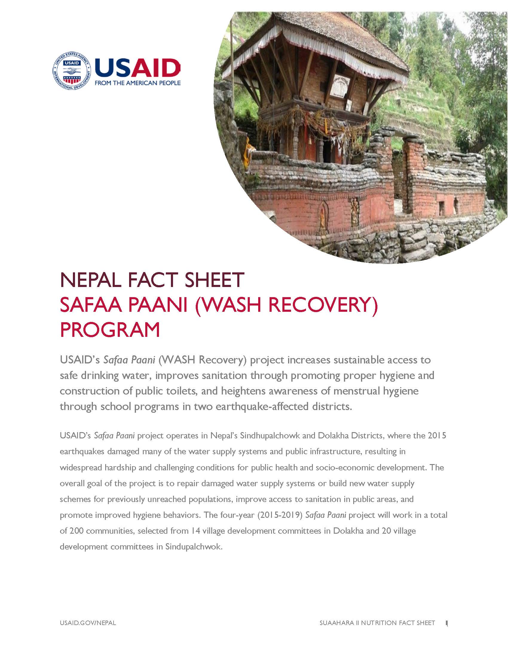 Fact Sheet: SAFAA PAANI (WASH RECOVERY) PROGRAM