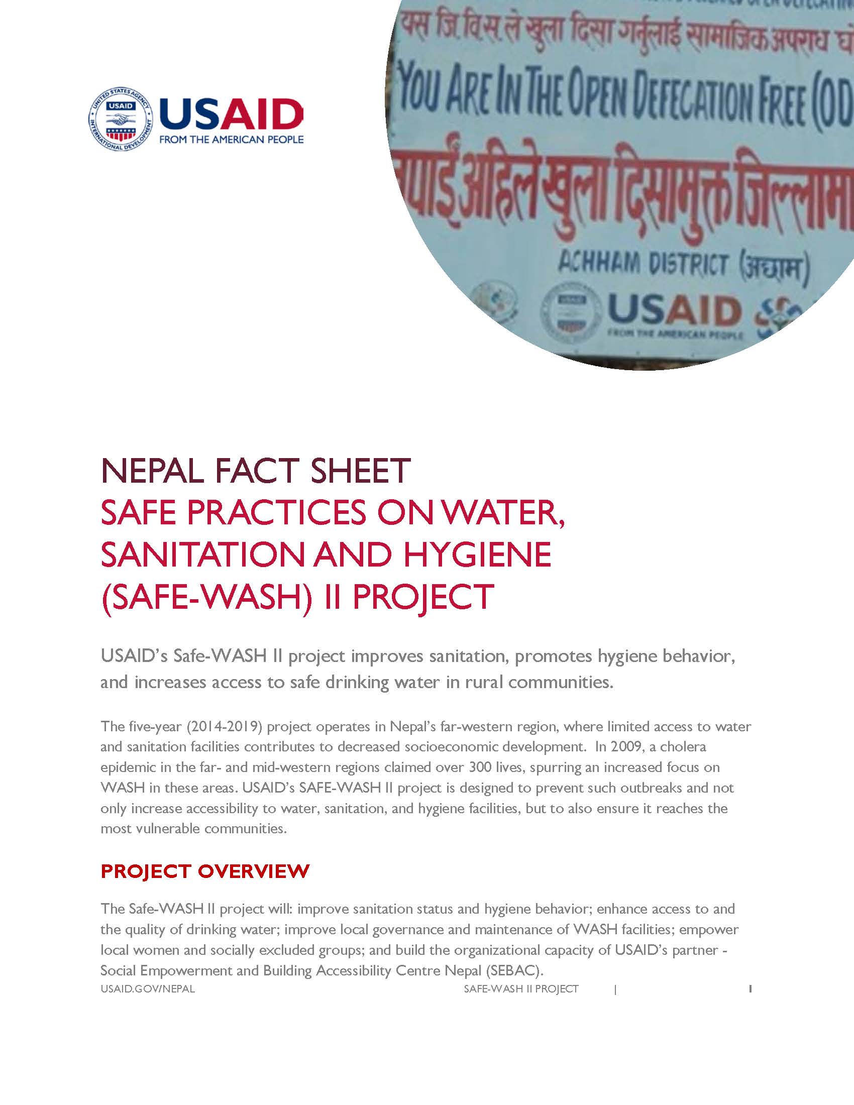 FACT SHEET:SAFE PRACTICES ON WATER, SANITATION AND HYGIENE (SAFE-WASH) II PROJECT