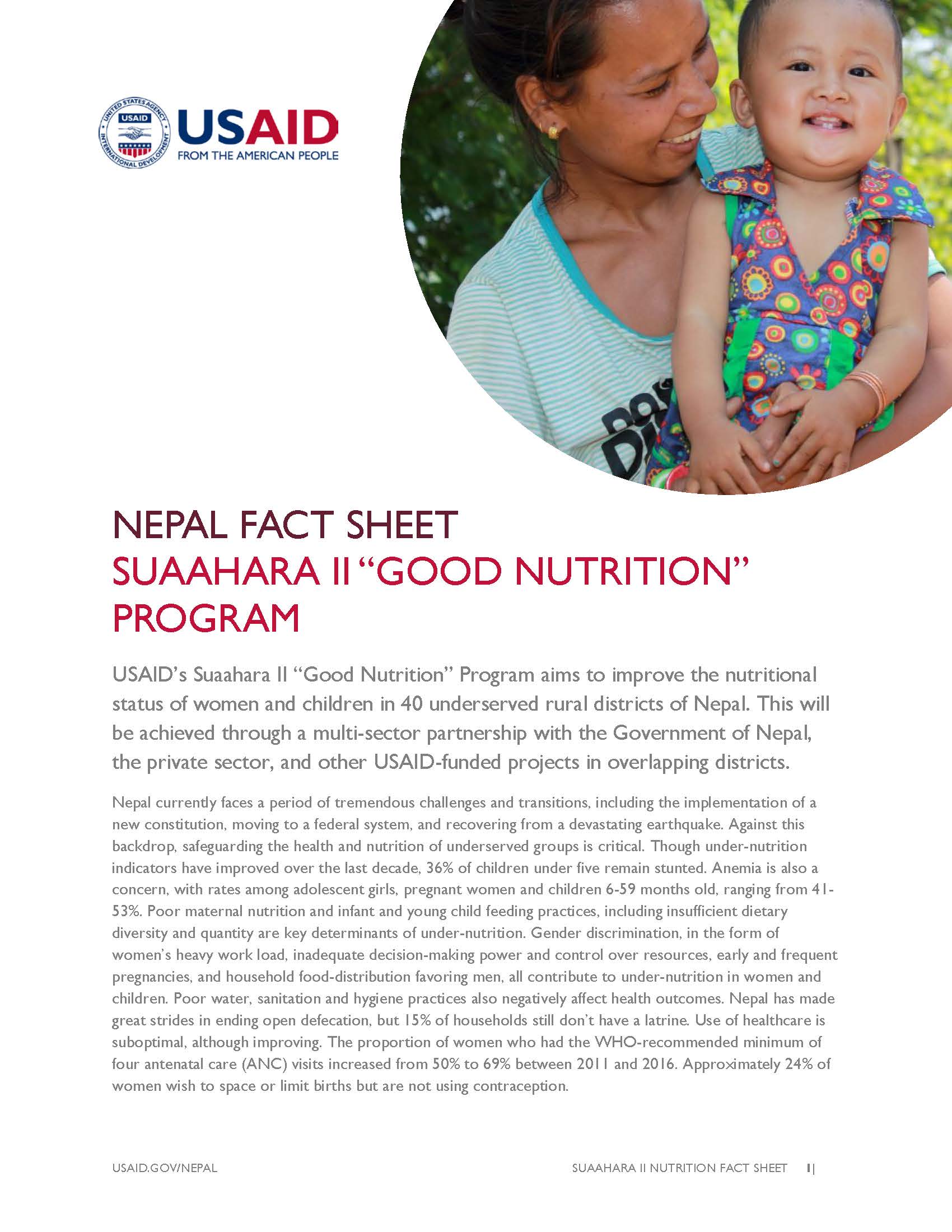 FACT SHEET: SUAAHARA PROJECT II – GOOD NUTRITION Program