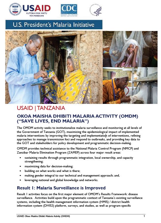 Okoa Maisha Dhibiti Malaria (OMDM) - Save Lives End Malaria - Fact Sheet