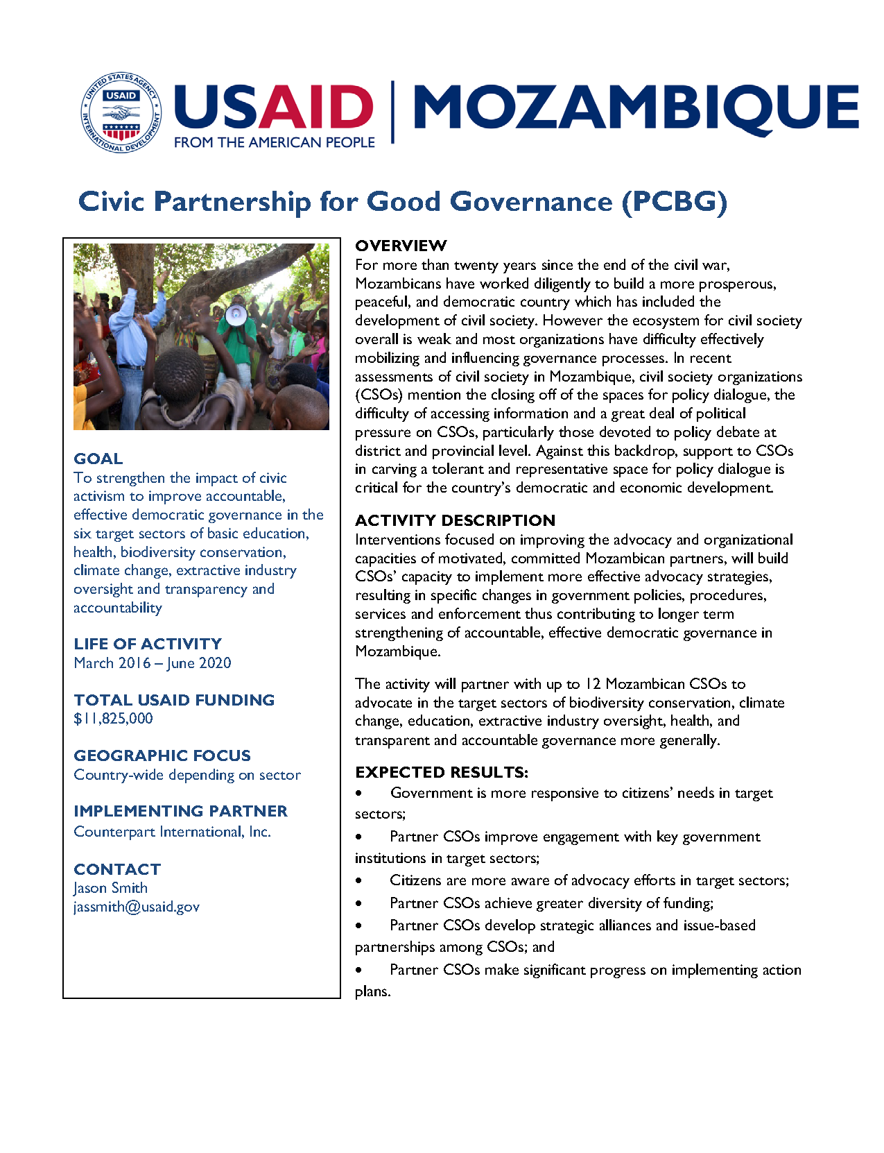 Civic Partnership for Good Governance (PCBG) Fact Sheet