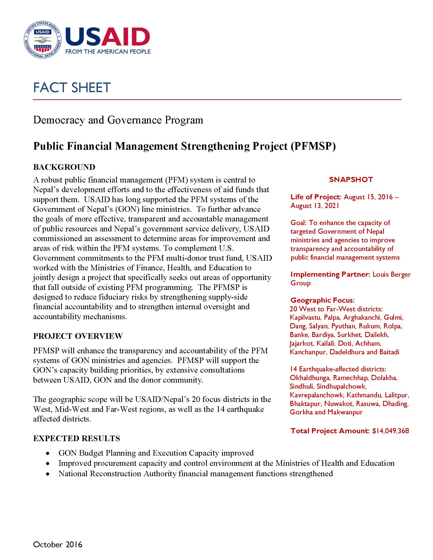 Public Financial Management Strengthening Project