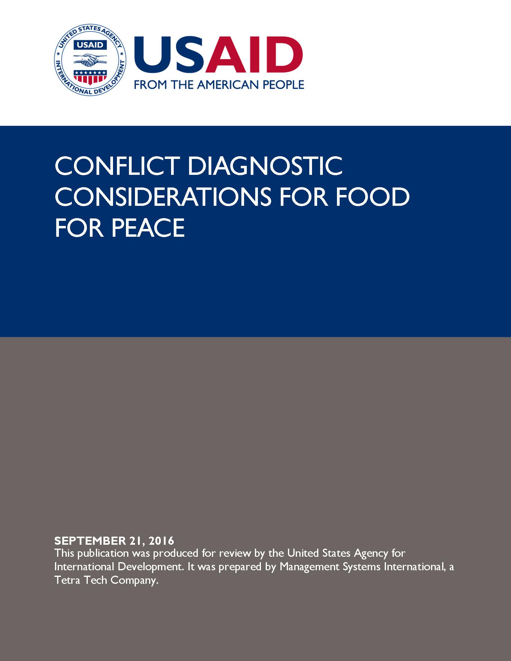 Conflict Diagnostic Considerations for Food for Peace