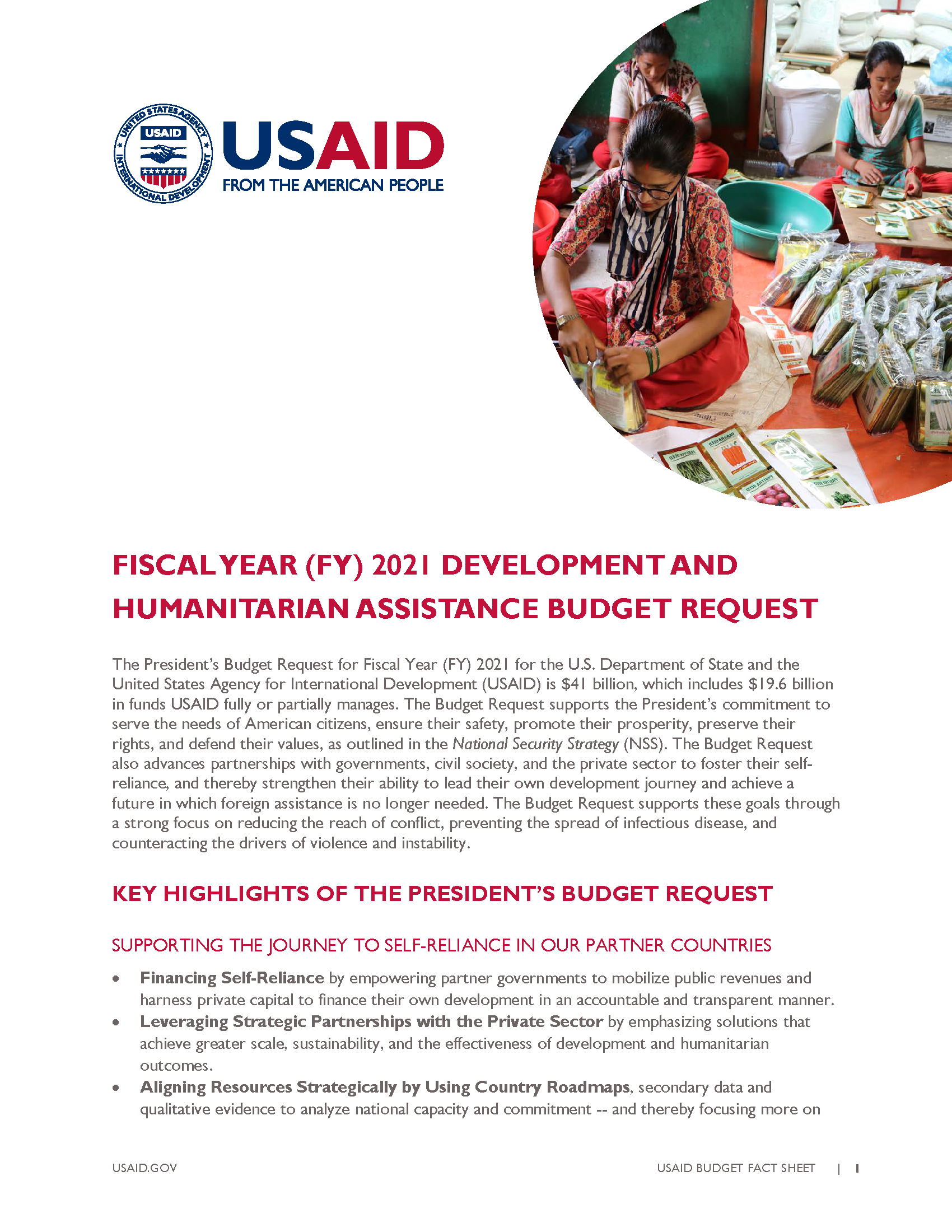 Fact Sheet: Fiscal Year (FY) 2021 Development and Humanitarian Assistance Budget