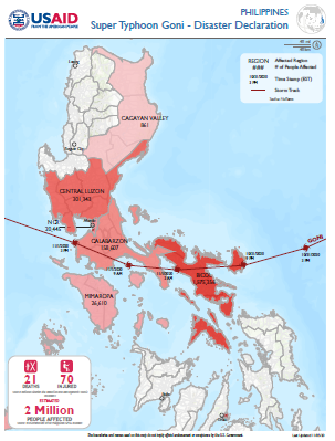 Philippines Super Typhoon Goni Disaster Declaration Map - 11-05-2020