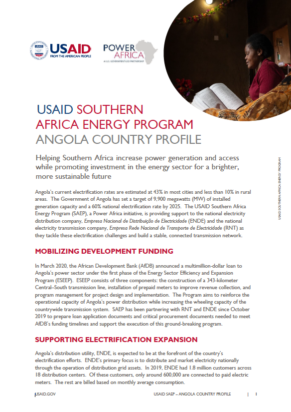 USAID Southern Africa Energy Program Angola Fact Sheet 