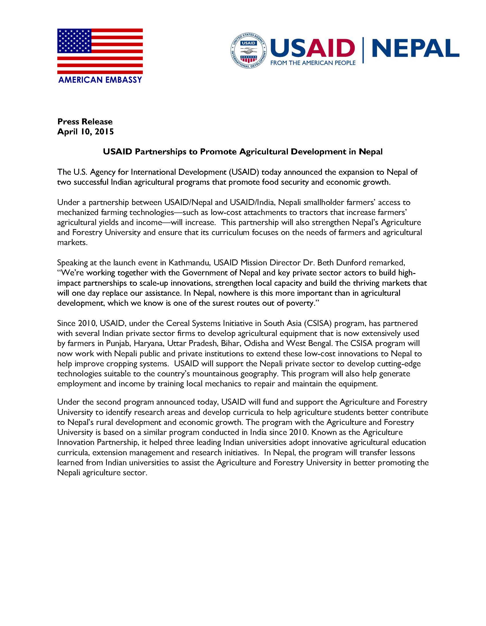 USAID Partnerships to Promote Agricultural Development in Nepal