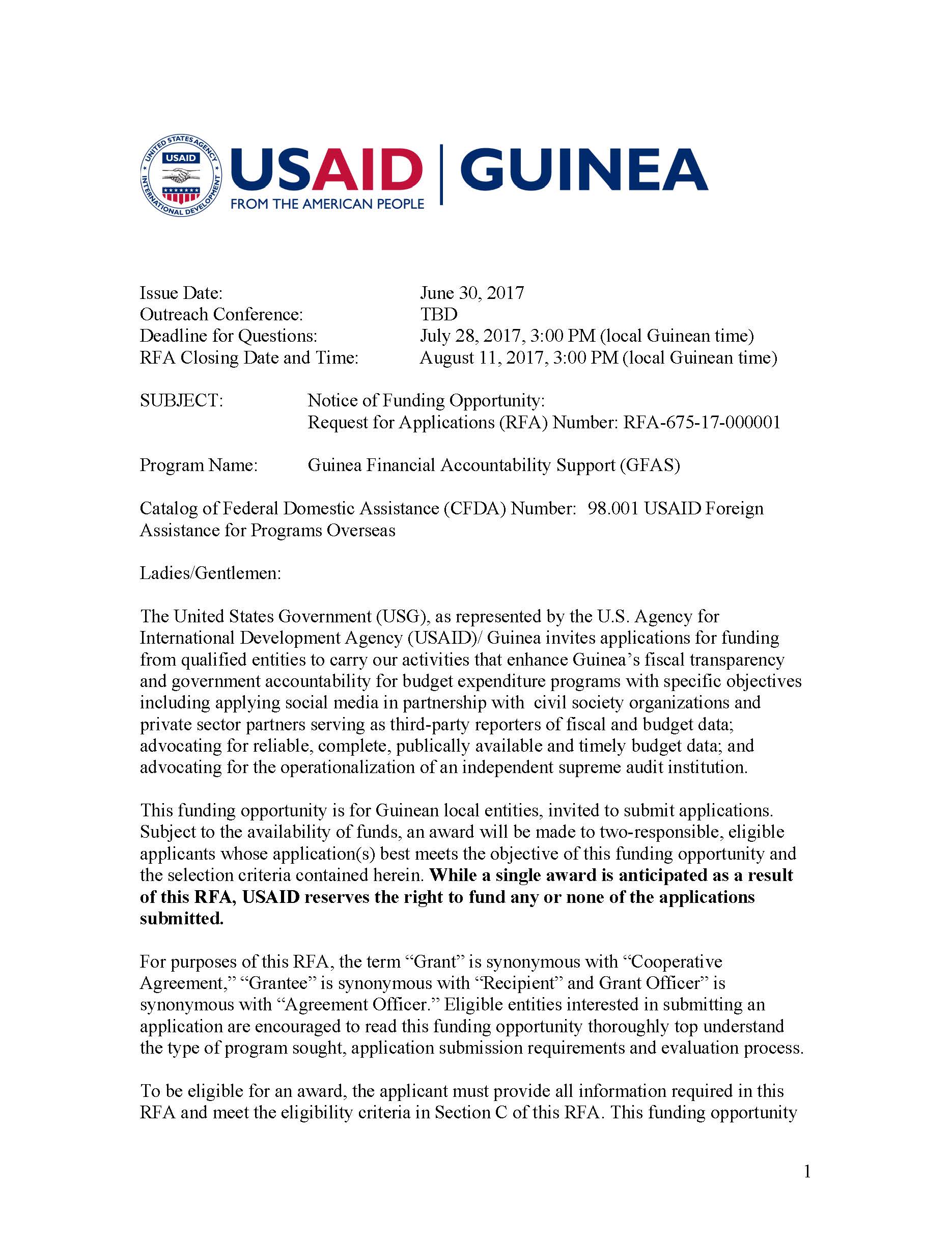 Guinea RFA GFAS Update