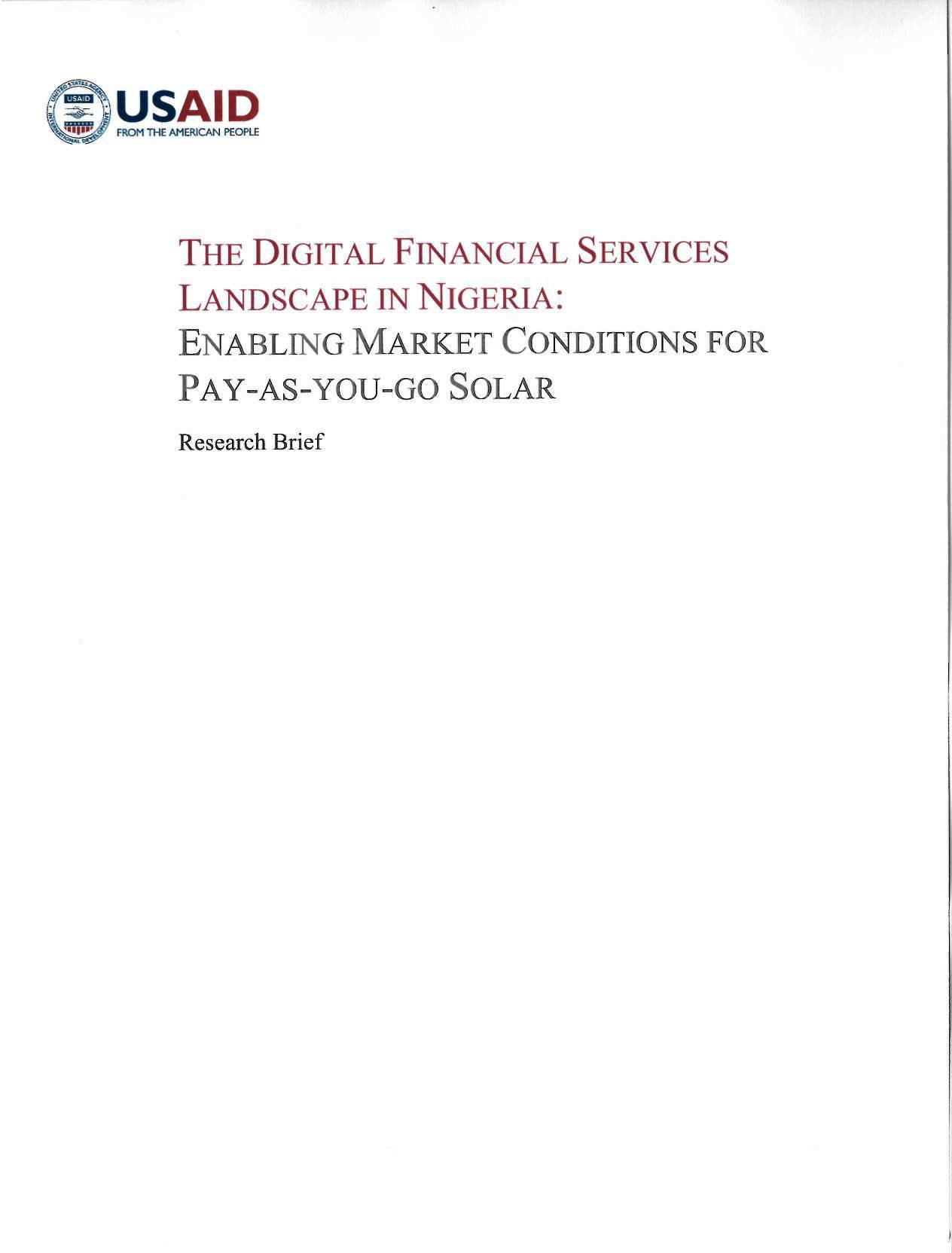 The Digital Financial Services Landscape in Nigeria: Enabling Market Conditions for Pay-as-you-go Solar - Research Brief