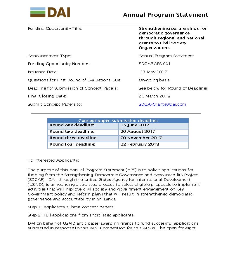 Strengthening partnerships for democratic governance through regional and national grants to Civil Society Organizations APS