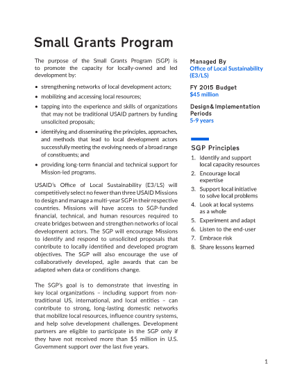 Small Grants Program - Report to Congress