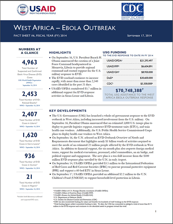 WEST AFRICA - EBOLA OUTBREAK - FACT SHEET #6