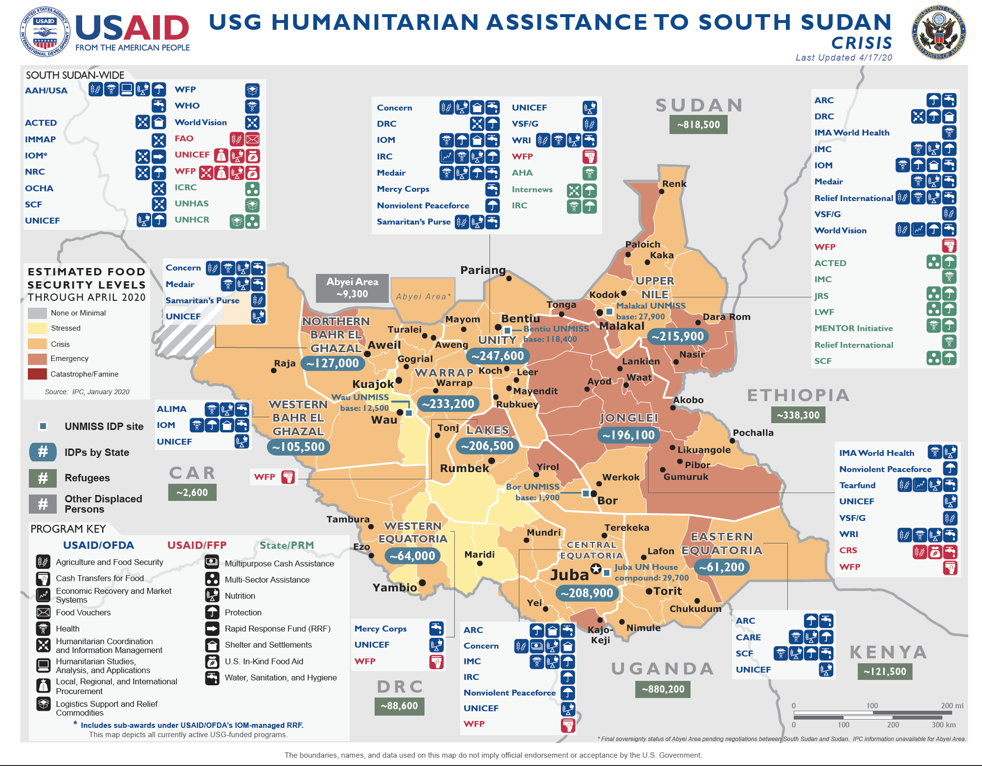 USG Humanitarian Assistance to South Sudan Crisis Map - 04-17-2020