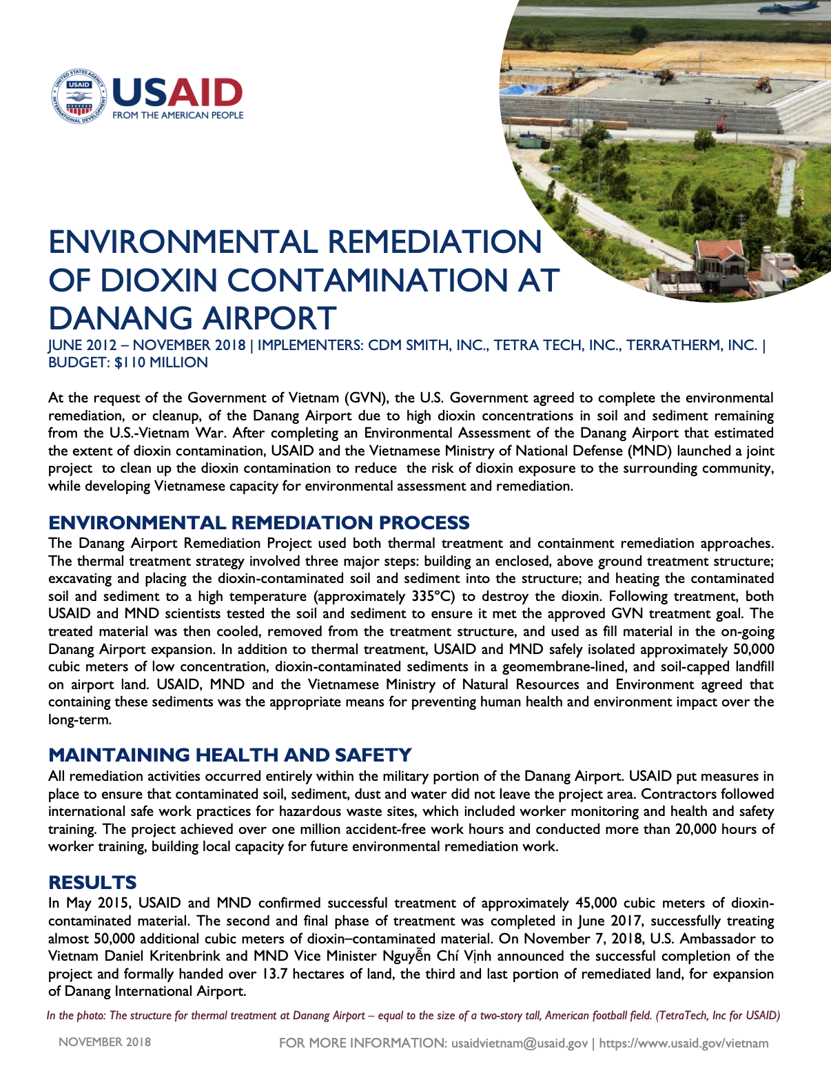 Fact Sheet: Environmental Remediation of Dioxin Contamination at Danang Airport Project