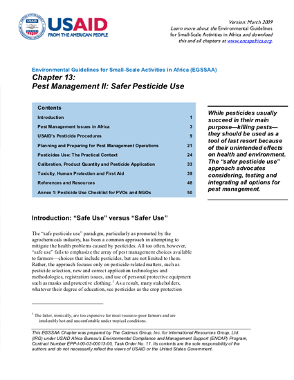 Sector Environmental Guideline: Safer Use Pesticides (2003)