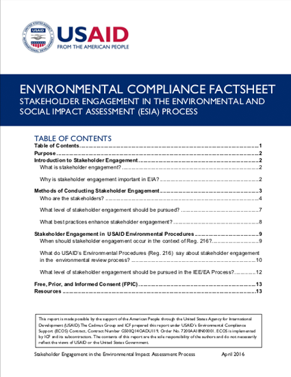 Environmental Compliance Factsheet: Stakeholder Engagement in the Environmental and Social Impact Assessment (ESIA) Process
