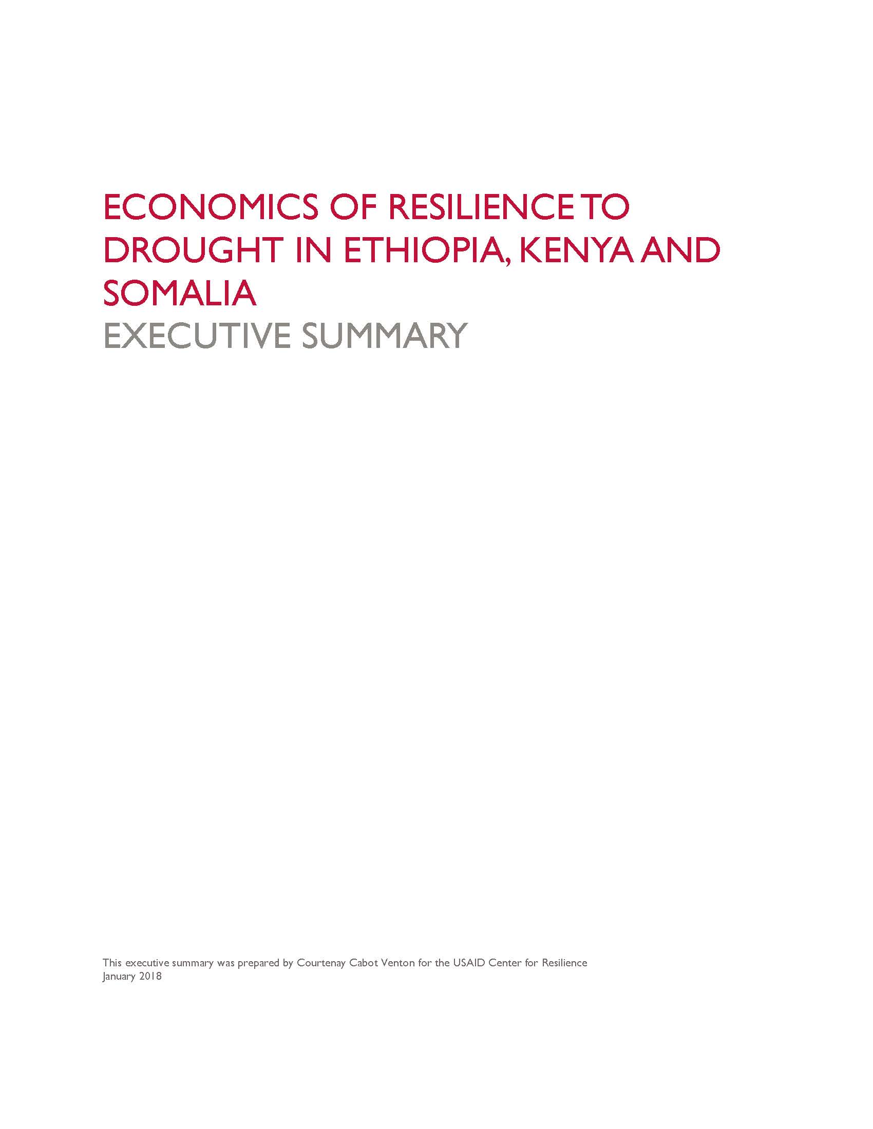 Economics of Resilience to Drought: Executive Summary