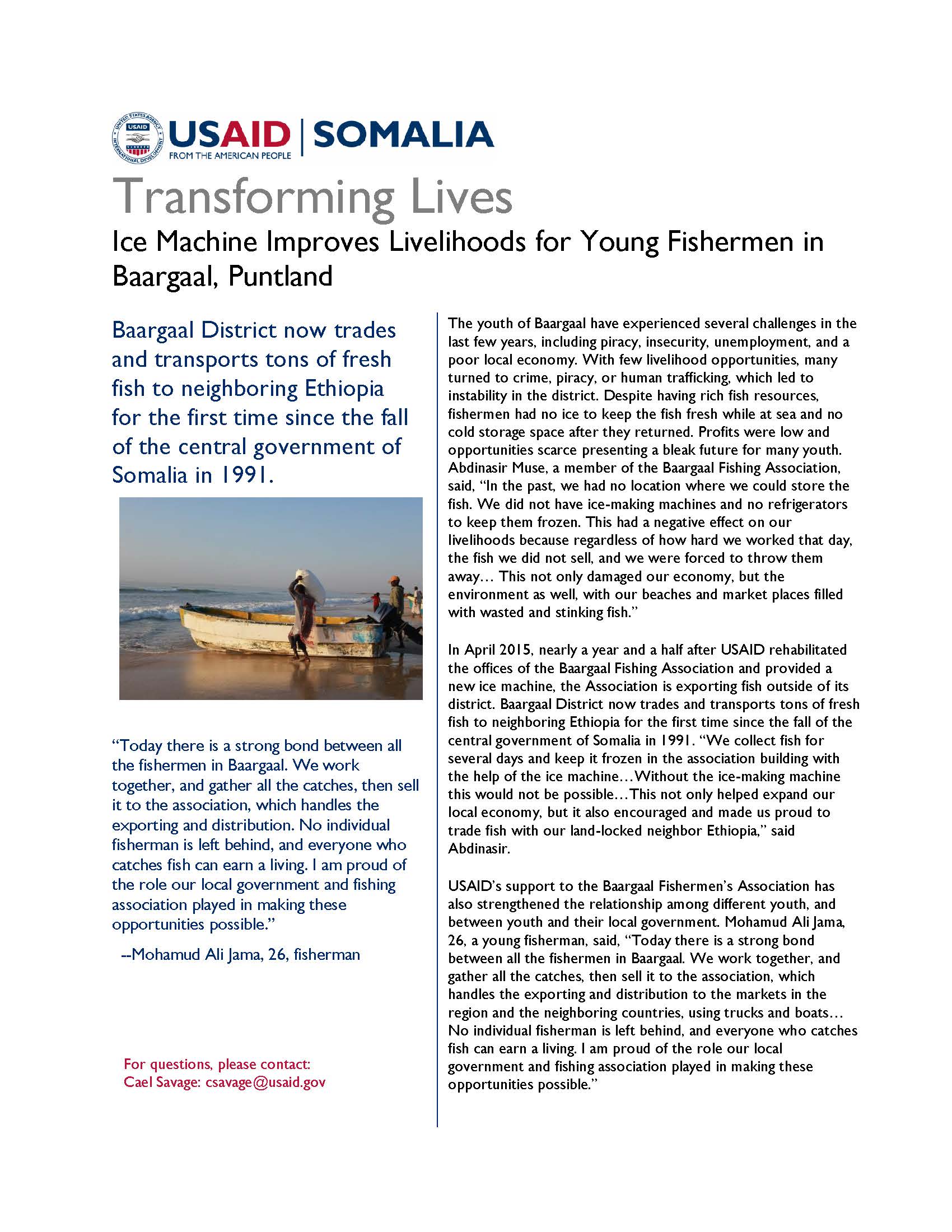 Ice Machine Improves Livelihoods for Young Fishermen in Baargaal, Puntland