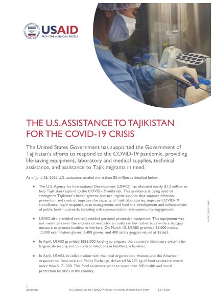 The U.S. Assistance to Tajikistan for the COVID-19 Crisis Fact Sheet