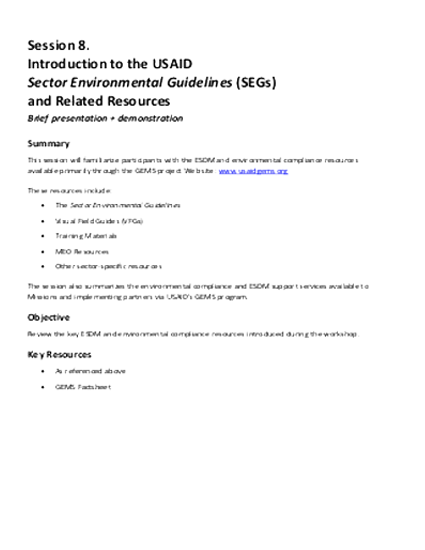 4.5-DAY BASIC EC-ESDM - Session 8: Introduction to Sector Environmental Guidelines